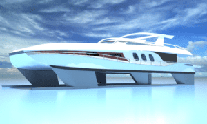 3D Rendered Front View of Stability 66 Yacht